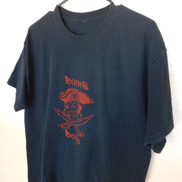 Burns Boys Tee Shirt Adult L Pirate Graphic Logo Faded Black Short Sleeve Casual - Picture 3 of 6